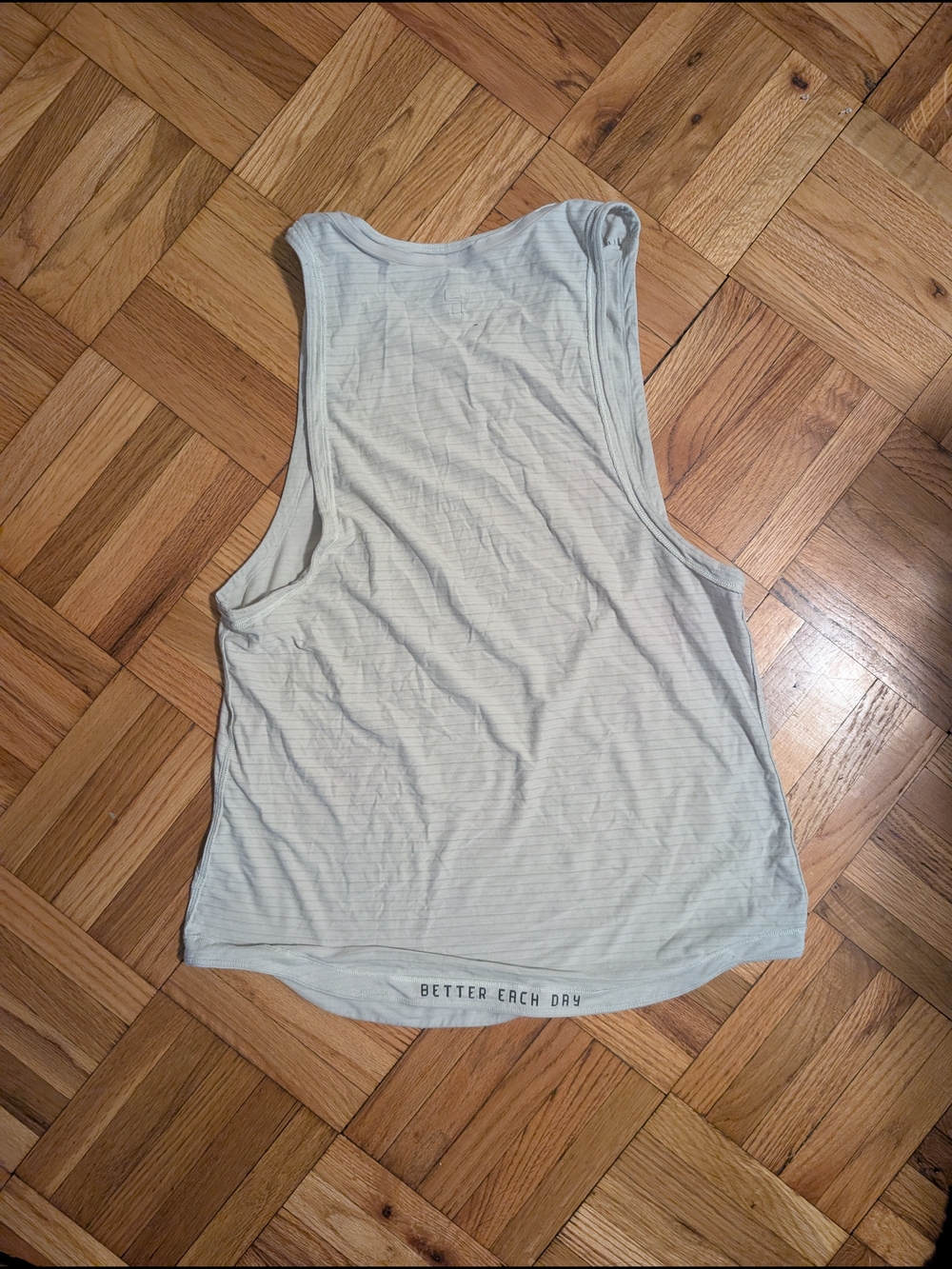 lululemon athletica "BETTER EACH DAY" Light Gray Striped Men's Tank Top - Picture 2 of 3